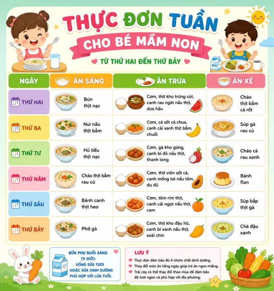 Thực Đơn Trường Mầm Non Hoa Anh Đào | Dinh Dưỡng